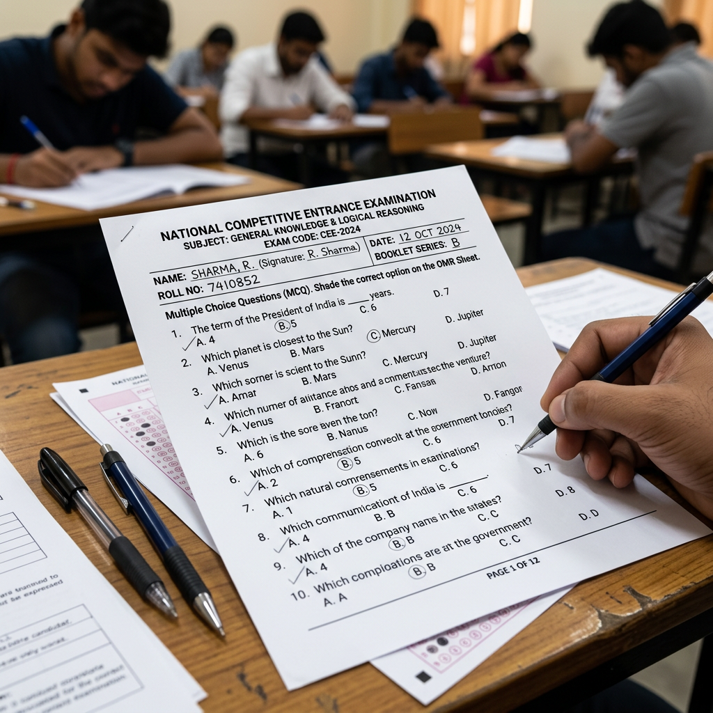 Entrance exam paper for General Knowledge and Logical Reasoning, dated 12 Oct 2024